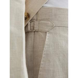 REISS Finch Linen-Cotton Check Tapered Trousers
